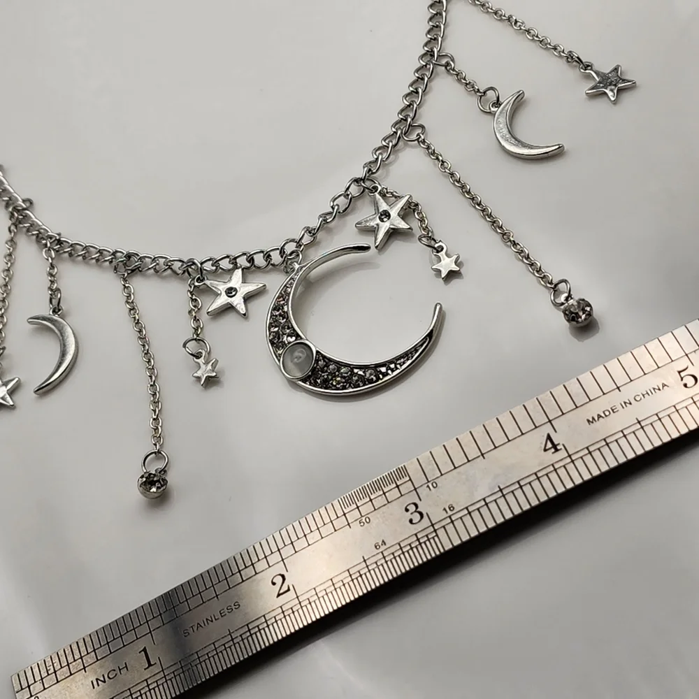 Silver Crescent Moon Star Necklace - Picture 9 of 9